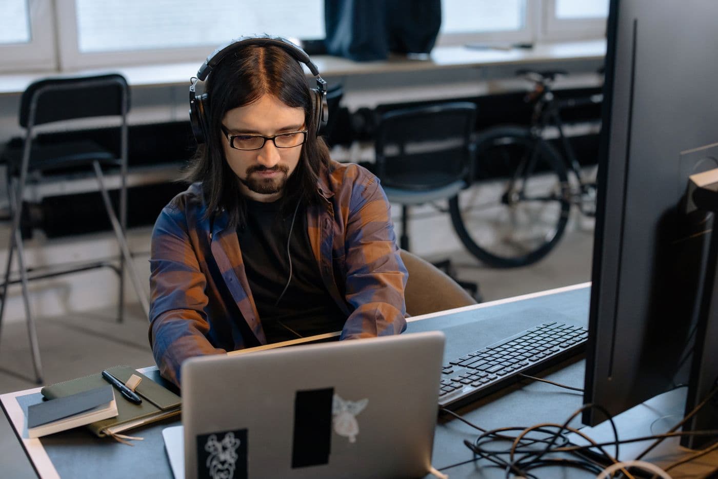 Developer reviewing and fixing code late in the evening