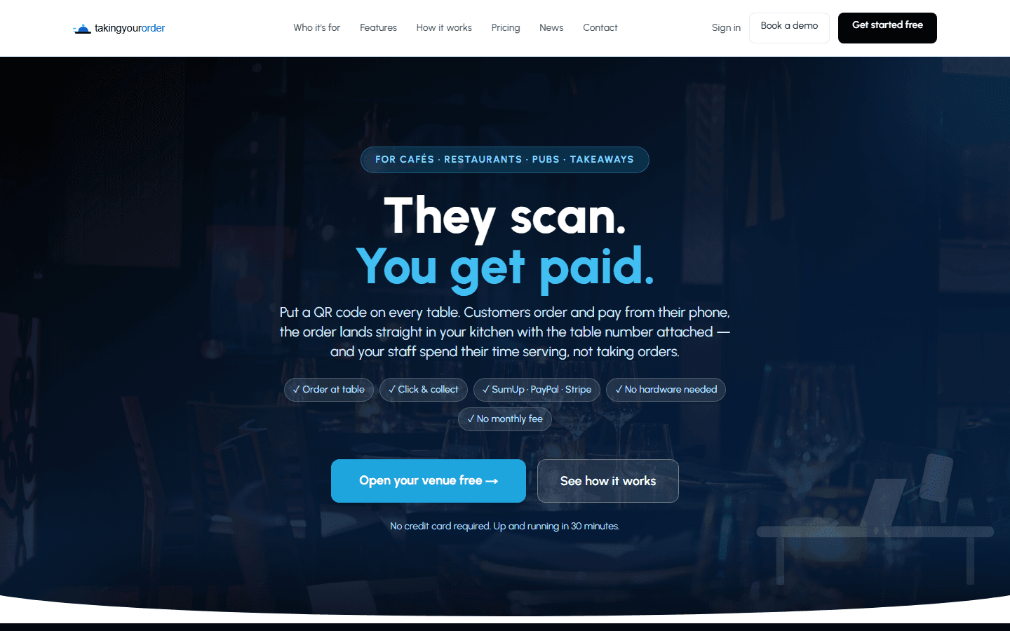 TakingYourOrder restaurant and pub ordering platform homepage